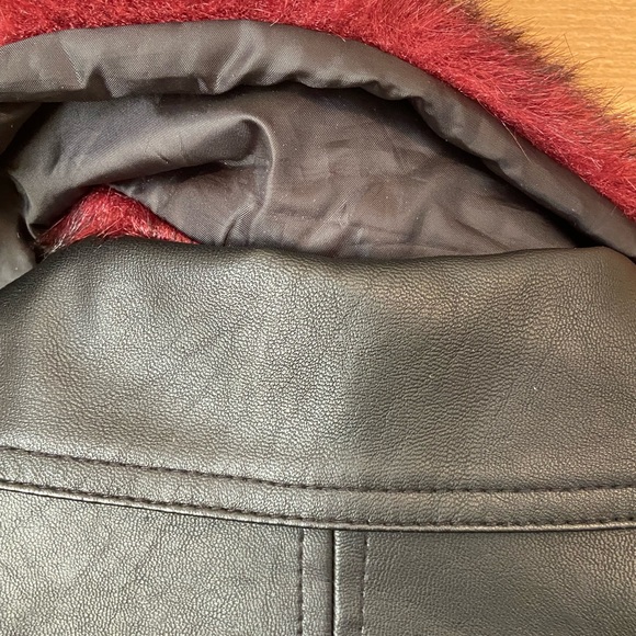 Rampage Black Faux Leather Moto Jacket with Removable Red Fur Collar - Picture 7 of 10